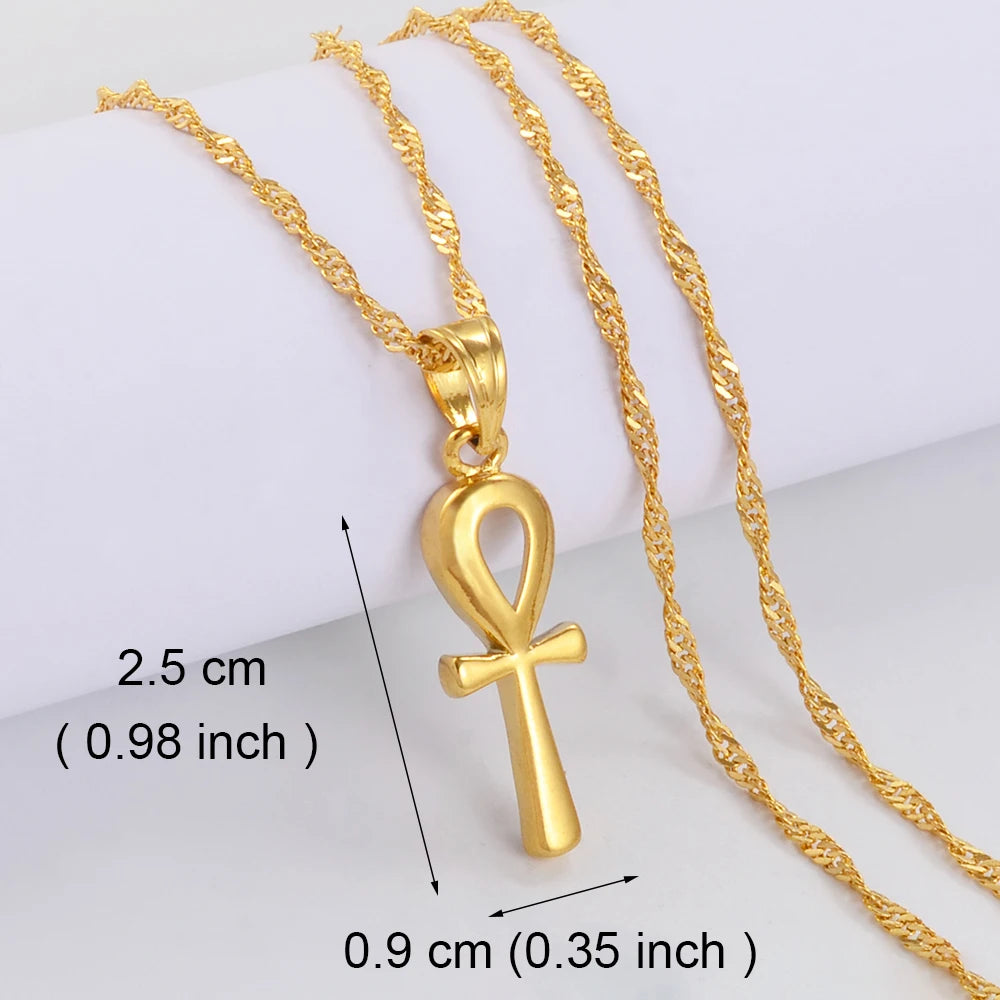 Anniyo 2.5cm Egyptian Ankh Cross Pendant Necklace Woman Gold Color/Silver Color African Charms Jewelry Egypt Hieroglyphs @057006