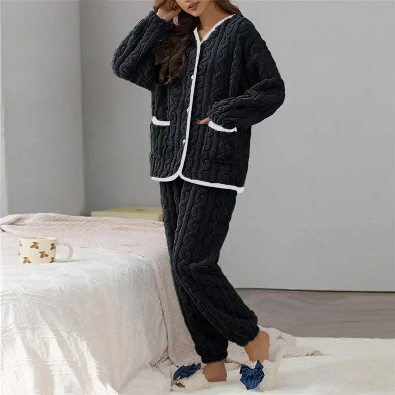 Women Thick for Set Flannel Pijamas Winter Sets Warm Pajamas Pyjamas Fleece Coral Long Pajama Sleepwear Girl