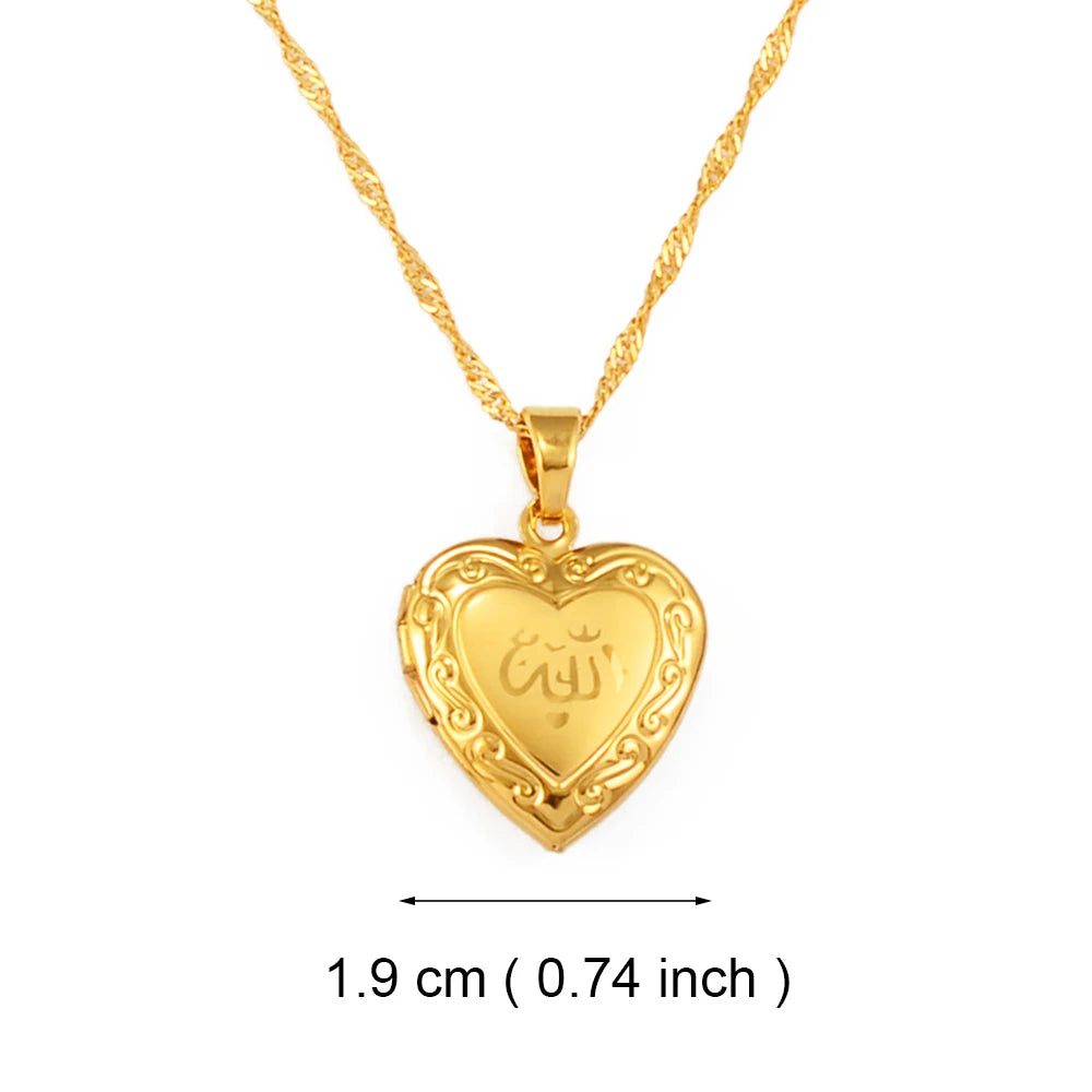 Anniyo Heart Allah Necklace Pendant for Women Muslim  Jewelry Men,Gold Plated Islam Chain Necklaces Prophet Muhammad #202002