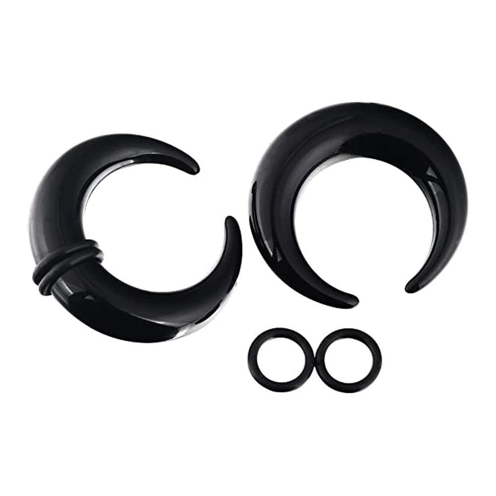 WKOUD 2pcs Acrylic Crescent Shaped Horseshoes Taper Set Pincher Septum Rings Gauges 14G 12G 8G 6G 4G 2G 0G 00G, 8 Black Pairs