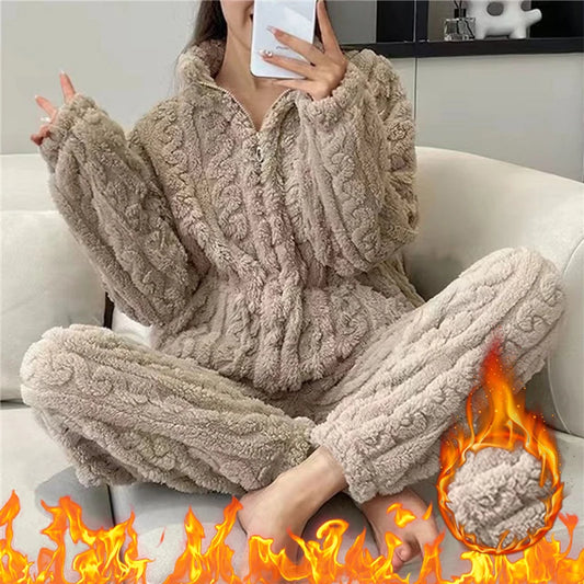 Winter Warm Flannel Women Pyjamas Set Thick Coral Velvet Long Sleeve Pajamas Set Leisure Sleepwear For Women Nightwear Nighttown