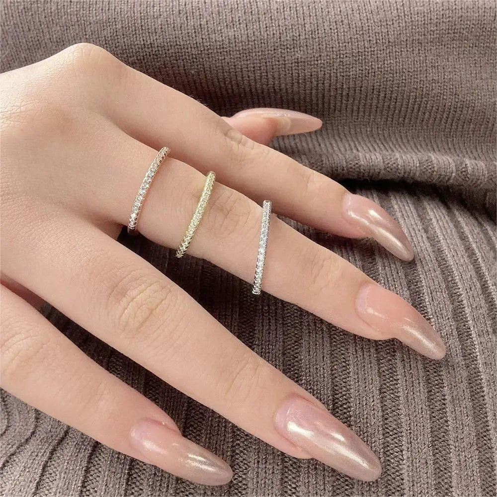 Minimalist Wedding Engagement Rings For Women Slim Thin Dainty Ring Crystal Micro Pave Cubic Zirconia Jewelry For Girls R133