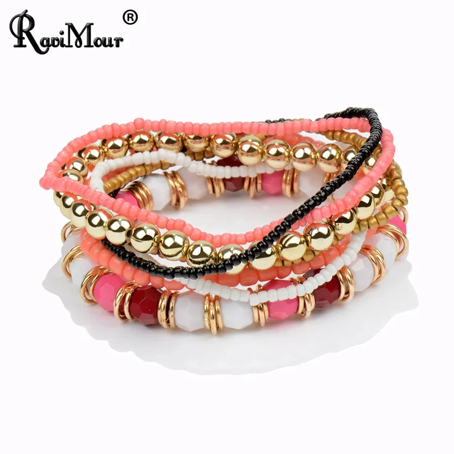 2017 Bohemian Fashion Jewelry MutiLayer Beads Bracelets & Bangles for Women Elastic Strand Pulseras Mujer Femme Bijouterie