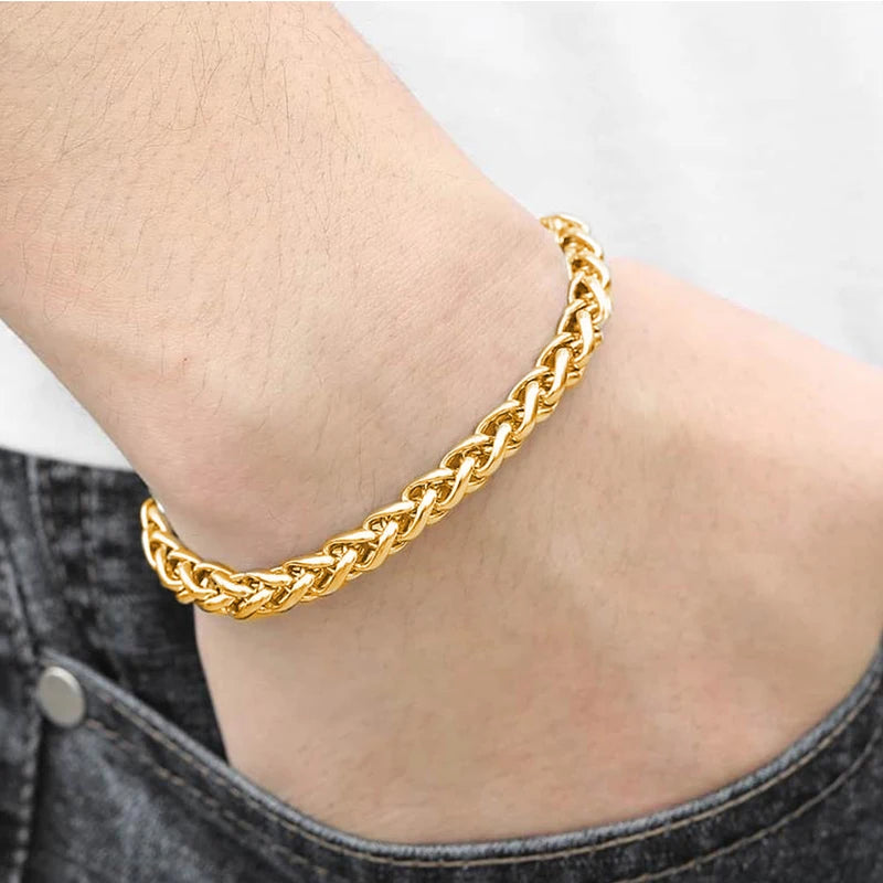 kissme Simple Style Gold Color Alloy Cuff Chains Bracelets For Men Women Unisex Cuba Chains Fashion Jewelry