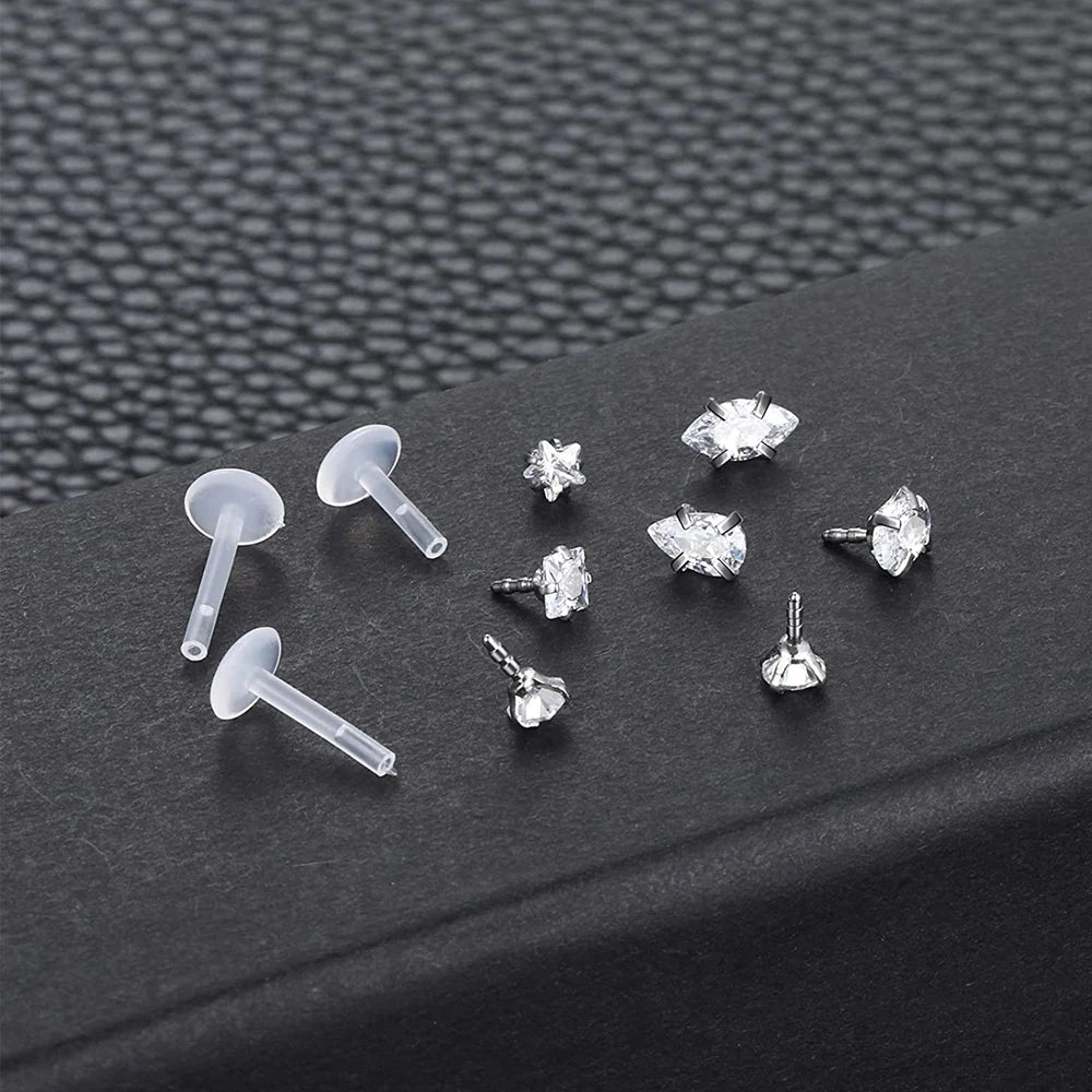 16G Lip Rings Stainless Steel Bioflex CZ Labret Monroe Tragus Rook Helix Cartilage Earring Studs Medusa Piercing Jewelry