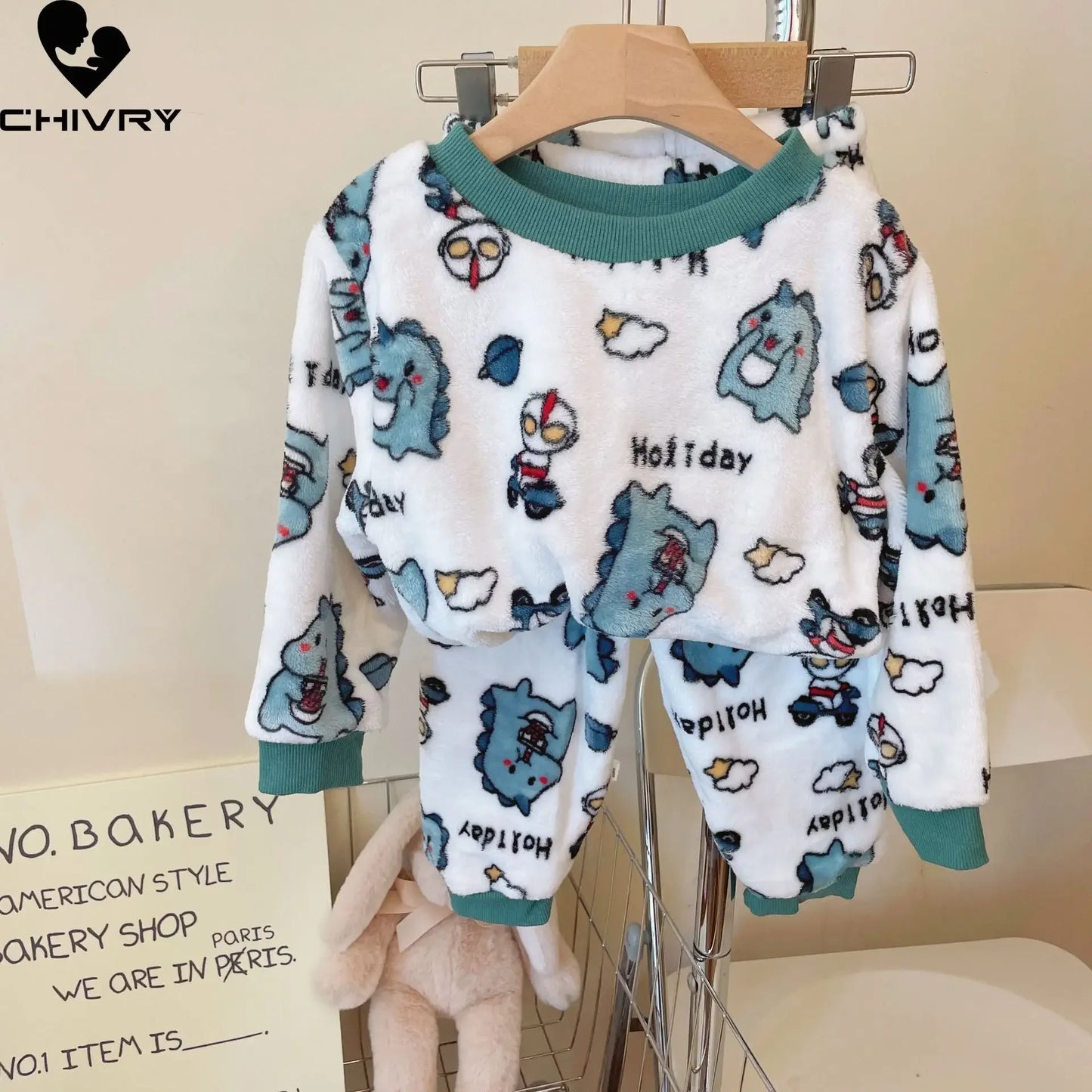 New 2023 Autumn Winter Kids Thicken Soft Flannel Pajamas Sets Baby Boys Girls Cartoon O-neck Pullover Warm Sleeping Sets Pyjamas