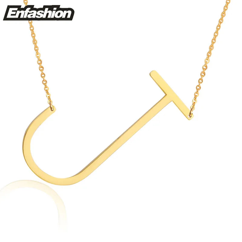 EnFashion Letter Necklaces Alphabet Initial Pendants Necklace Gold Color Stainless Steel Choker Necklace for Women Jewelry