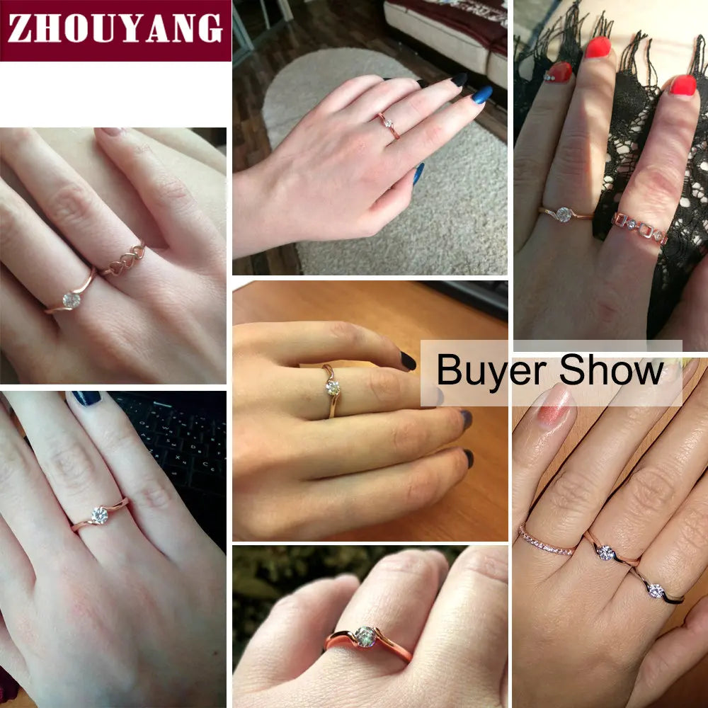 ZHOUYANG Wedding Ring For Women Concise 4mm Round Cut Cubic Zirconia Rose Gold Color Engagement Fashion Jewelry ZYR239 ZYR422