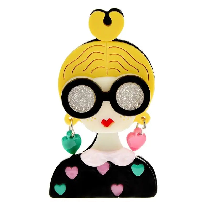 Cartoon Cute Girls Brooches Acrylic Brooch Fashion Lapel Pins Design Unique Costume Bag Decoration Jewelry Accessories Gifts