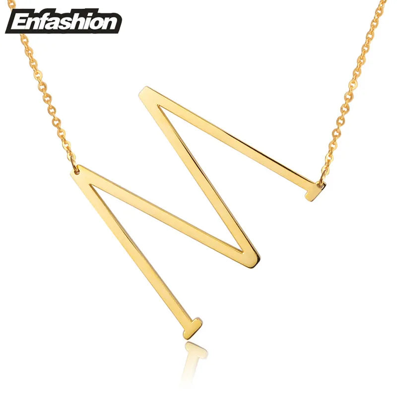 EnFashion Letter Necklaces Alphabet Initial Pendants Necklace Gold Color Stainless Steel Choker Necklace for Women Jewelry