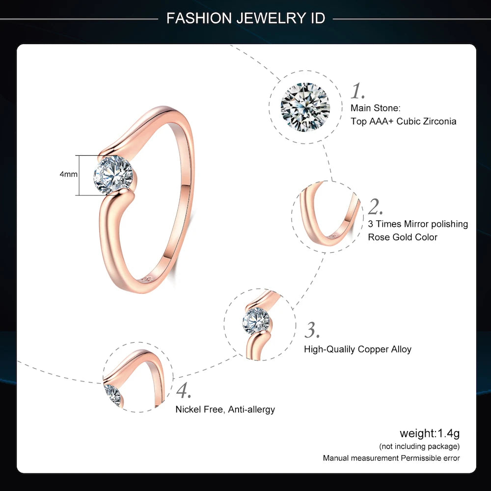 ZHOUYANG Wedding Ring For Women Concise 4mm Round Cut Cubic Zirconia Rose Gold Color Engagement Fashion Jewelry ZYR239 ZYR422