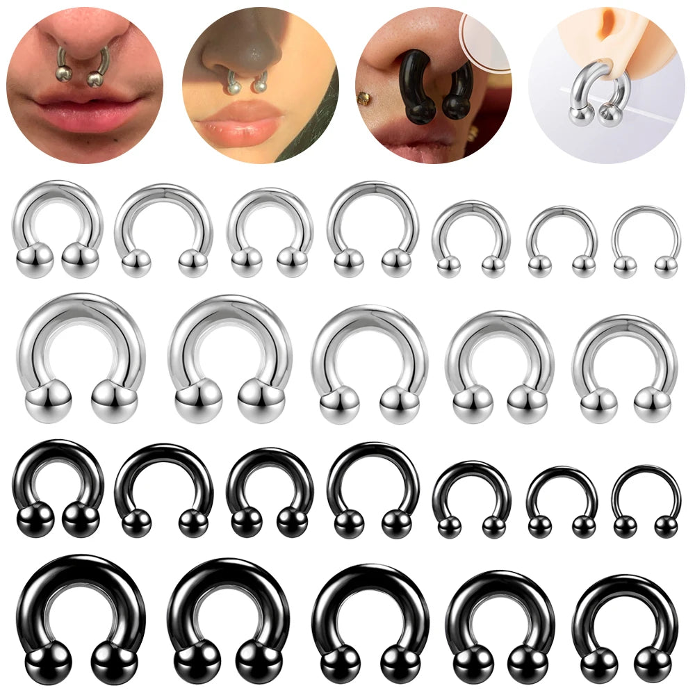 ZS 1PC Black Captive Bead Ring Surgical Steel BCR Septum Piercing Rings Large Size Hoop Earring Expander Gauge Nose Earrings