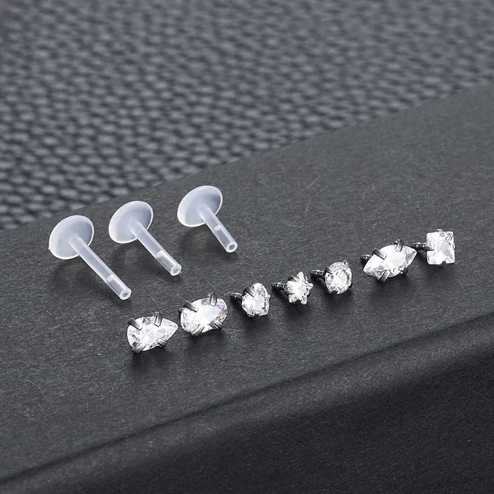 16G Lip Rings Stainless Steel Bioflex CZ Labret Monroe Tragus Rook Helix Cartilage Earring Studs Medusa Piercing Jewelry