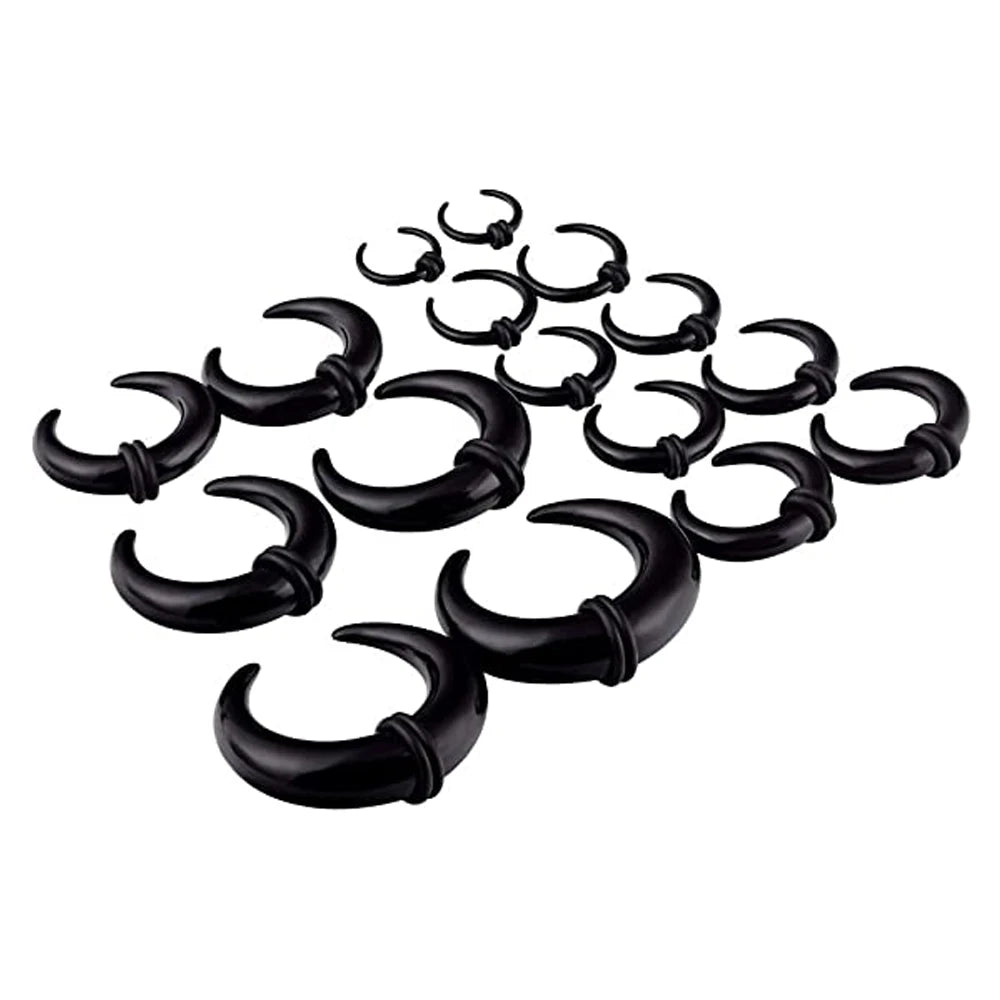 WKOUD 2pcs Acrylic Crescent Shaped Horseshoes Taper Set Pincher Septum Rings Gauges 14G 12G 8G 6G 4G 2G 0G 00G, 8 Black Pairs