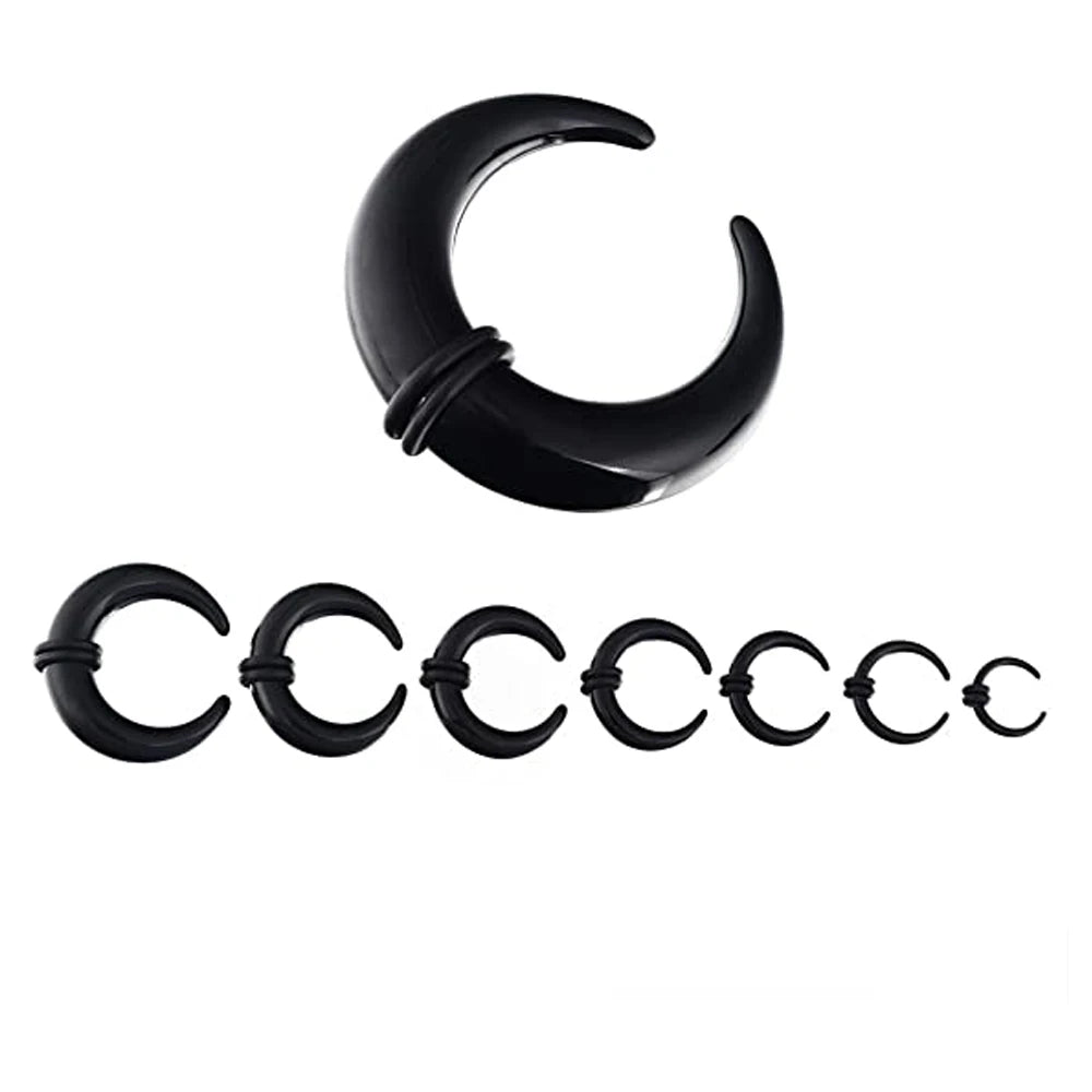 WKOUD 2pcs Acrylic Crescent Shaped Horseshoes Taper Set Pincher Septum Rings Gauges 14G 12G 8G 6G 4G 2G 0G 00G, 8 Black Pairs