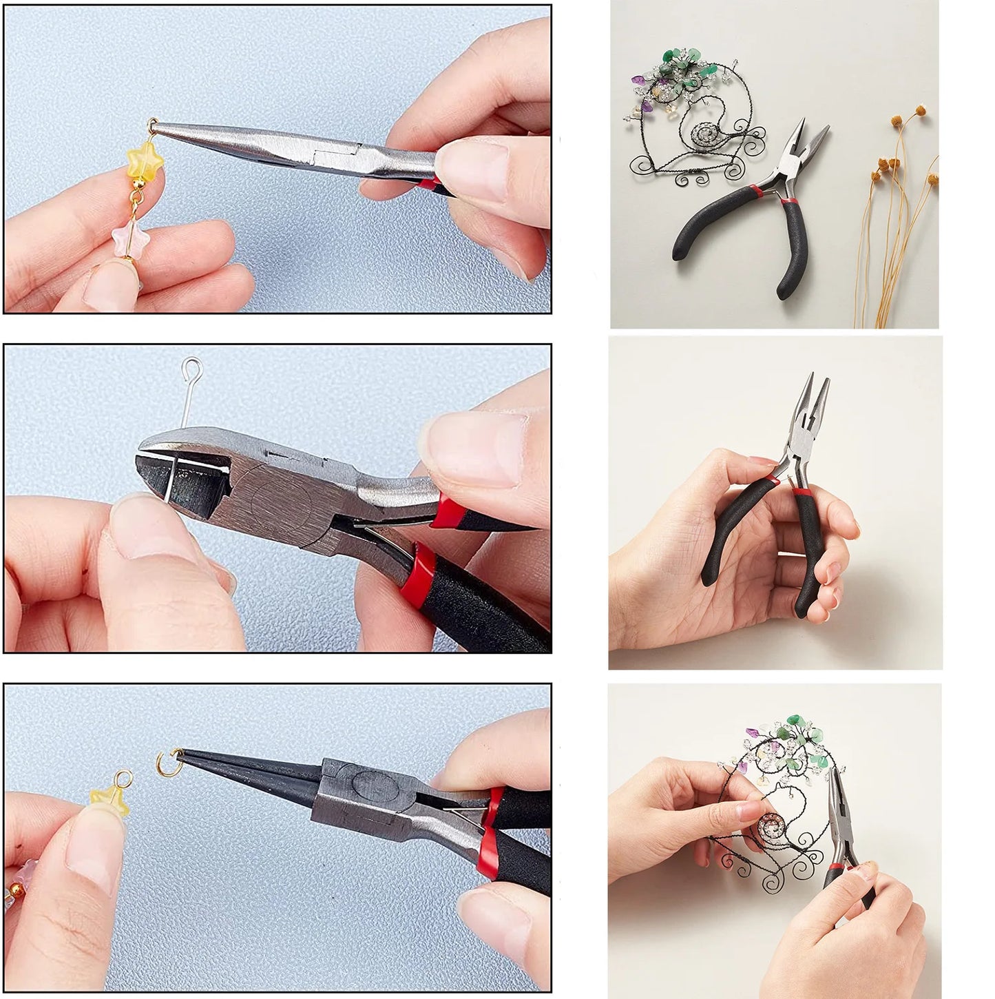 6-8pc/set Carbon Steel Beading Jewelry Tools Kit Black Mini Needle Round Nose Cutting Wire Jewelry Pliers Equipment for Handmade