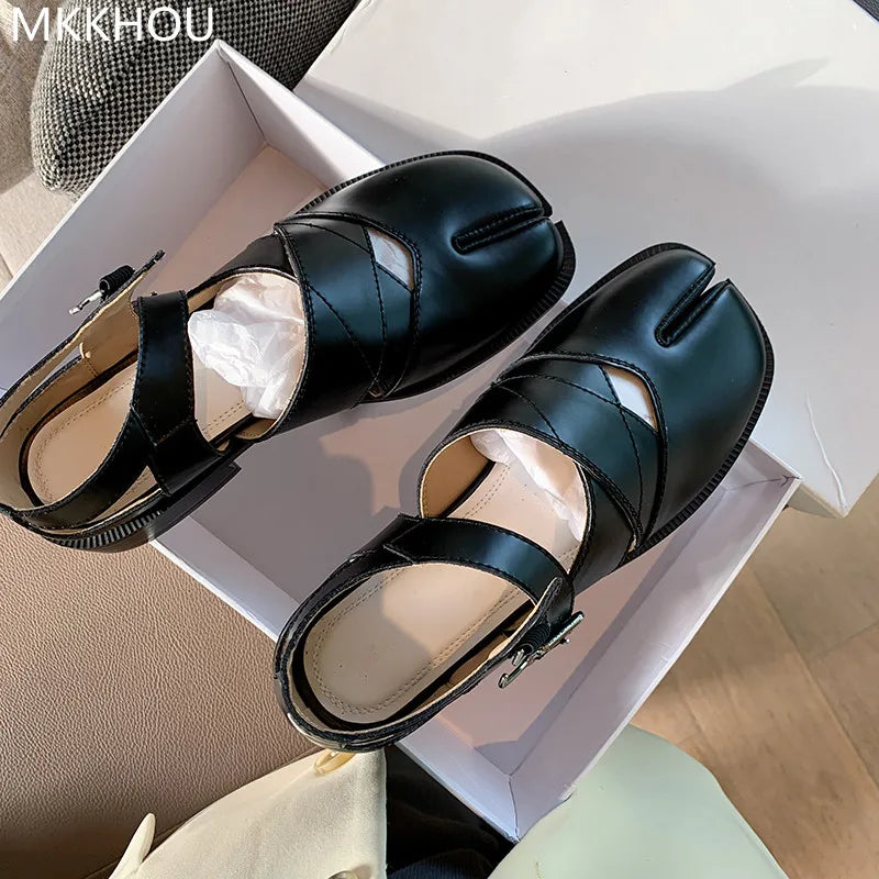 MKKHOU Fashion Women's Shoes New High Quality Leather Split Toe Mary Jane Shoes Comfortable Low Heel Women Shoes Lolita