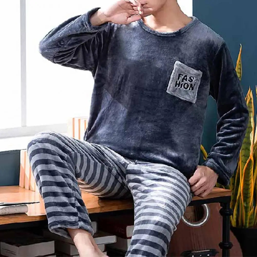 Winter Long Sleeve Sleepwear Thick Warm Flannel Pajama Sets For Men Coral Velvet Cute Cartoon Sleepwear Suit Pyjamas Homewear