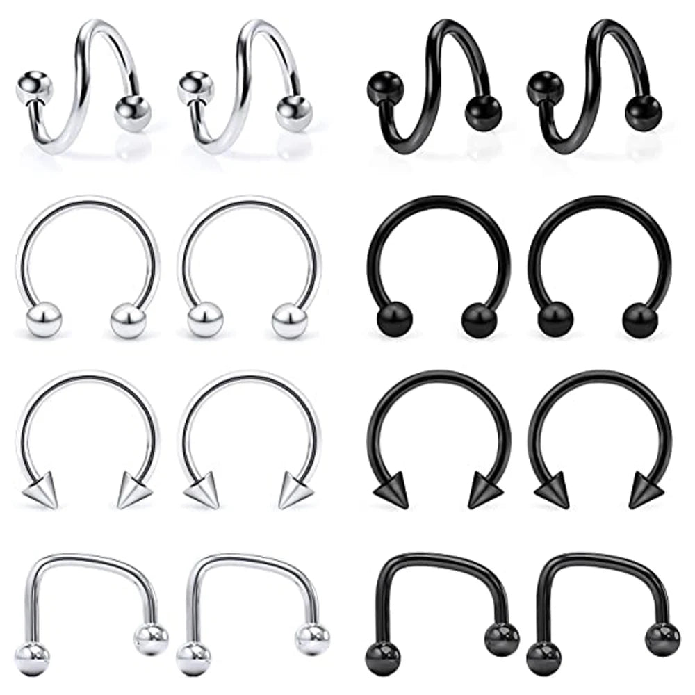 16g Lip Rings Stainless Steel Snake Bite Piercing Jewelry Labret Medusa Spiral Barbell Helix Earrings Horseshoe Septum Cartilage