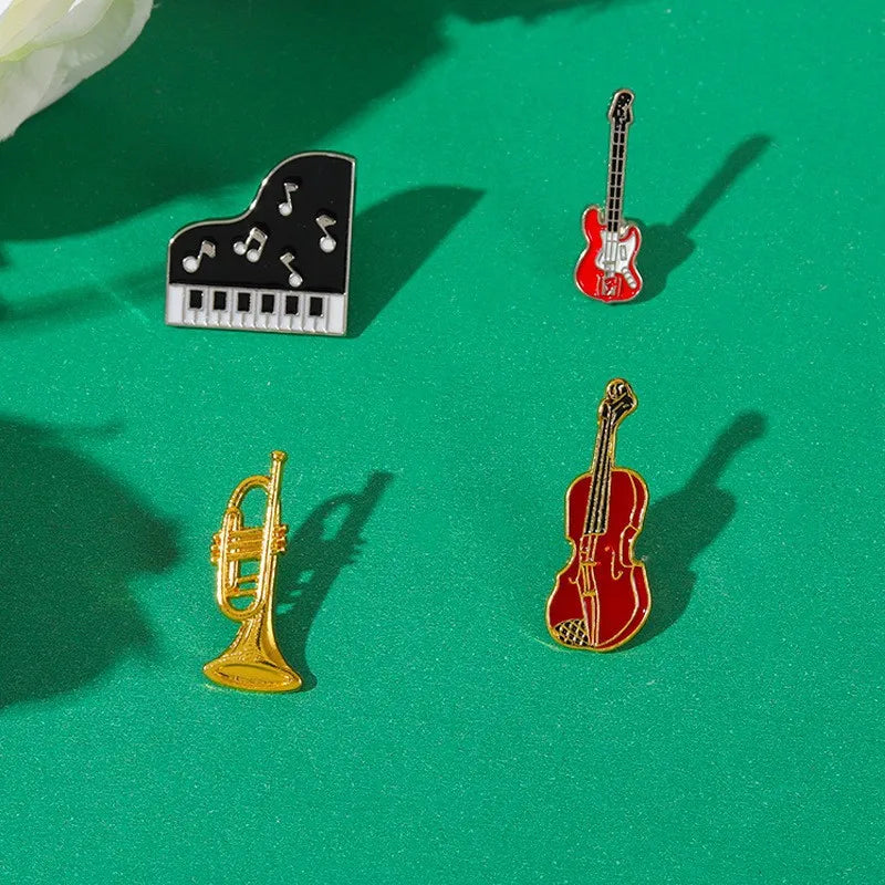 Musical Instrument Serie Enamel Pin Tape Piano Guitar Recorder Earphone Phonograph Music Brooch Lapel Badge Fashion Jewelry Gift