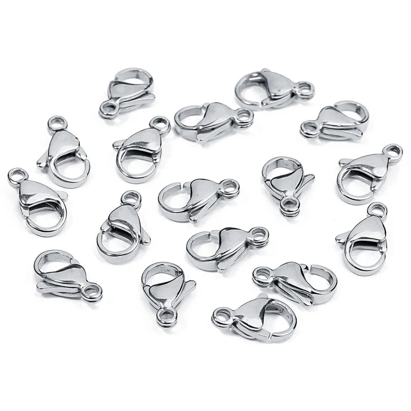 25pcs/lot 9*6/10*6/11*7/12*7/13*8mm Stainless Steel Lobster Clasps Hooks End Connectors Clasps For DIY Necklace Jewelry Making