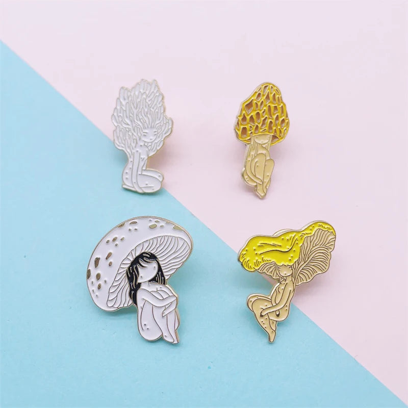 Creative Cute Plant Mushroom Lilliputian Enamel Pins Fairy Pink Mushroom Alloy Brooch Badge Personality Jewelry Gift For Kid