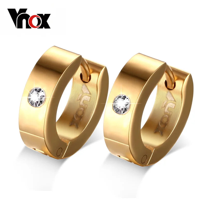 Vnox Cute Hoop Earrings For Women Men Stainless Steel Ear Cuff Brincos Huggie Jewelry