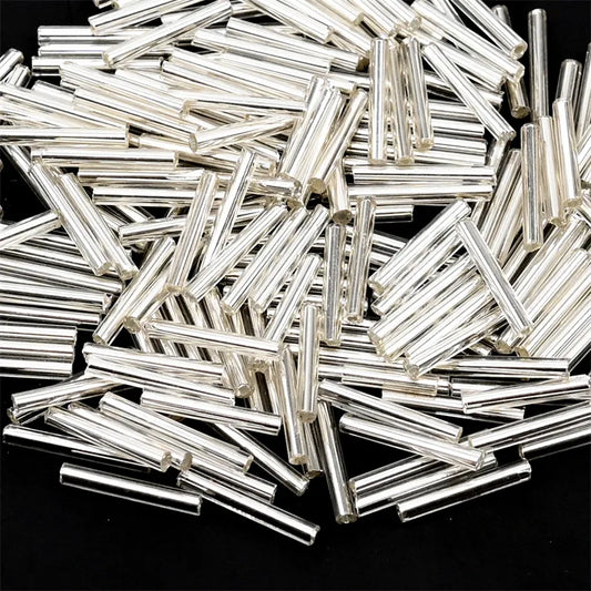 6-30mm Czech Silver Colour Long Tube Beads Glass Loose Spacer Beads DIY Jewelry Making Accessories