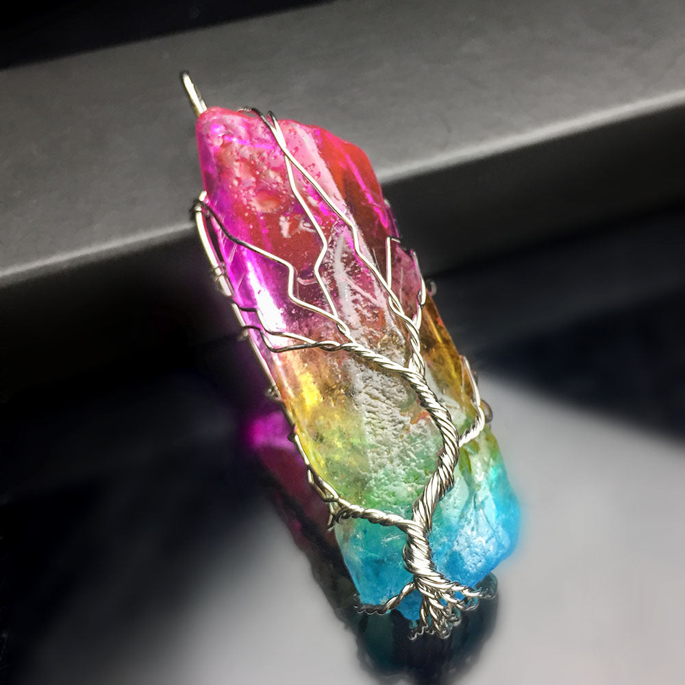 Natural Stone Charms Pendants 7 Chakra Rainbow Jewelry DIY Quartz Tree of Life Reiki Healing Pendant Pendulum Necklace Women Men1