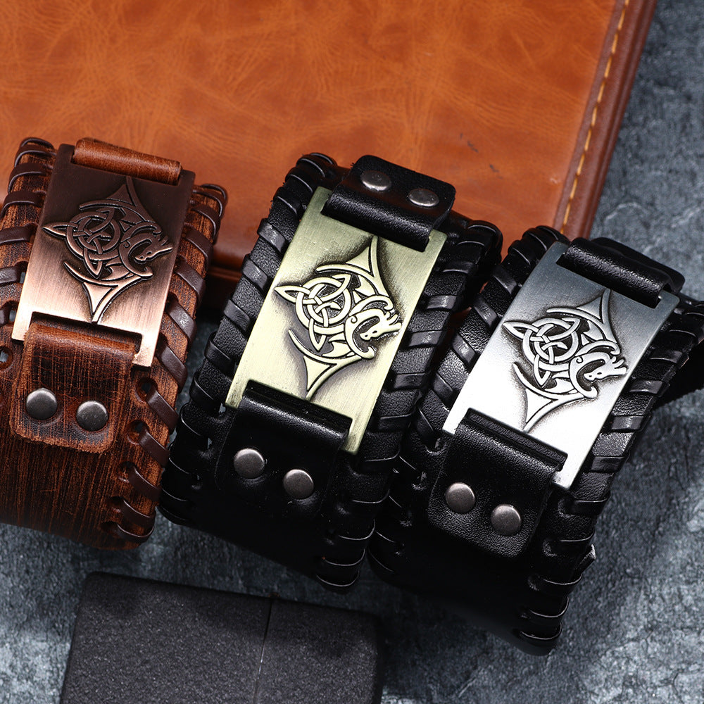 Cross-border Flying Dragon Totem Bracelet Alloy Cowhide Bracelet Men's Jewelry Gift Factory Direct Sales