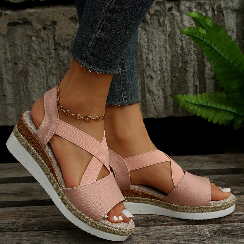 Wedge Sandals For Women Cross-strap Platform Gladiator Hemp Heel Shoes Summer